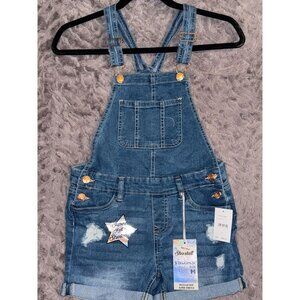 Vigoss Girls  Medium Cloud Wash Denim Shortall Overall With Pockets & Adjustable